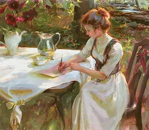 Mulher Escrevendo no Jardim, Arte de Daniel F. Gerhartz