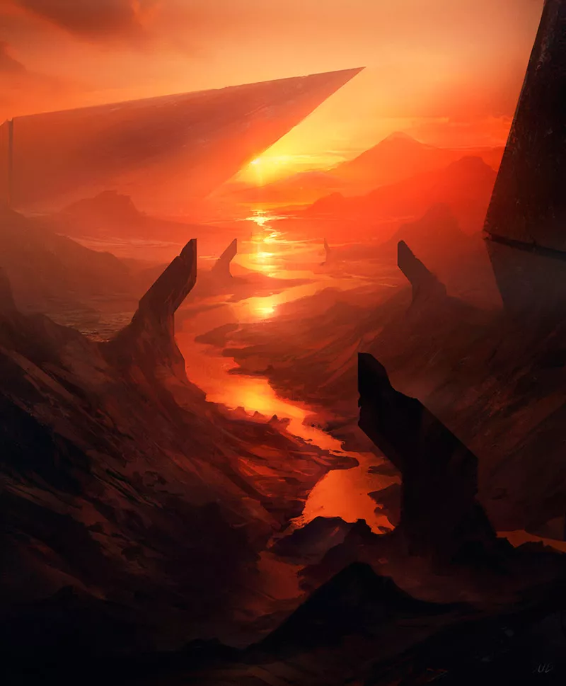 Pôr do Sol Escarlate - Ilustração de Renaud Perochon