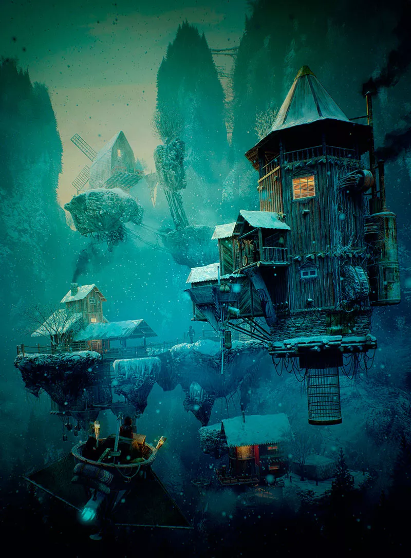 Vila Flutuante - Ilustração de Alexandr Melentiev