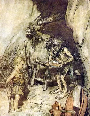 Siegfried e Alberich, por Arthur Rackham