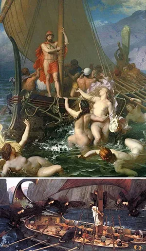 Ulisses e as Sereias, por Léon Belly (acima) e John William Waterhouse (abaixo)