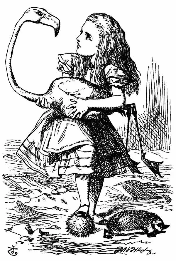 Alice e o Flamingo - Alice no País das Maravilhas - John Tenniel