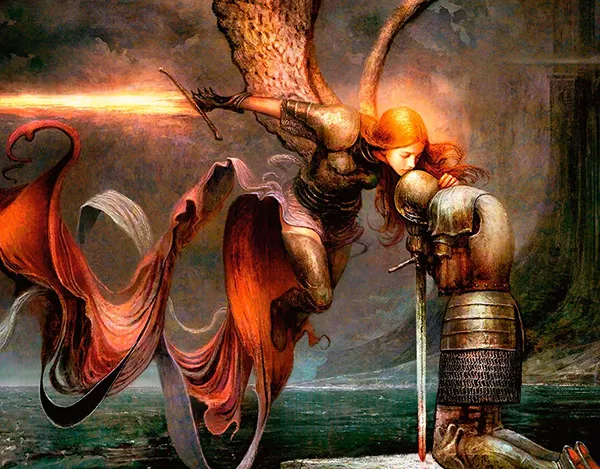Guerreira-Anjo e Cavaleiro - Ilustração de Seb McKinnon