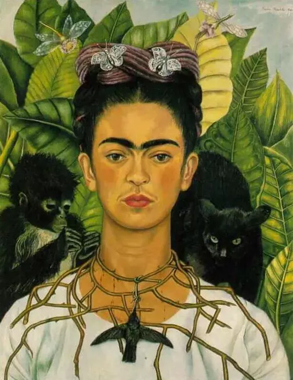 Autorretrato com Coral de Espinhos e Beija-Flor (1940) - Pintura de Frida Kahlo