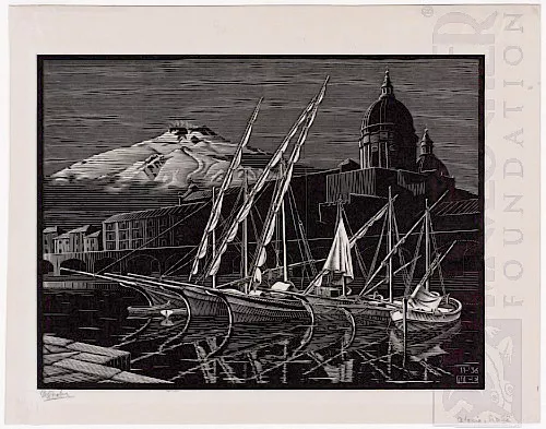 Catania, Sicília (1936) - Xilogravura - M. C. Escher