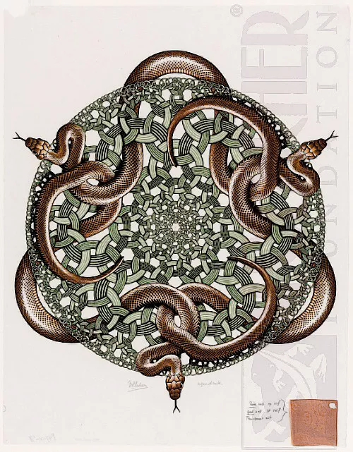 Cobras (1969) - Xilogravura - M. C. Escher