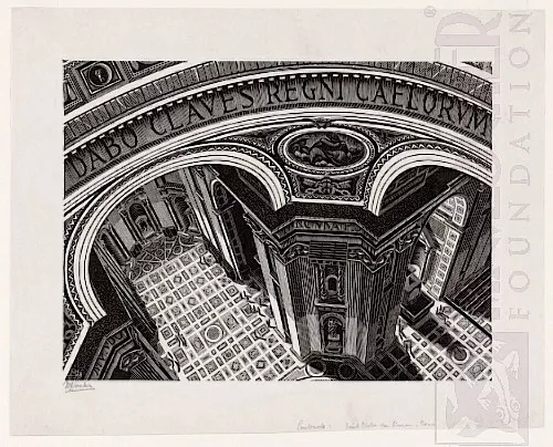 Dentro da Basílica de São Pedro (1935) - Xilogravura - M. C. Escher