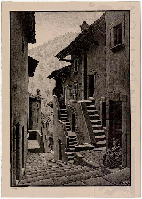 Rua em Scanno, Abruzzi (1930) - Litogravura - M. C. Escher