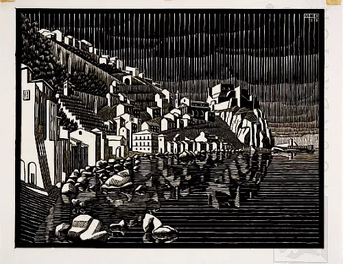 Scilla, Calabria (1931) - Xilogravura - M. C. Escher