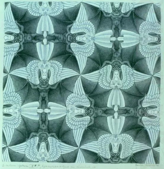 2 Motivos Sistema X(e), Simétrico em Torno de um Eixo Diagonal - M. C. Escher