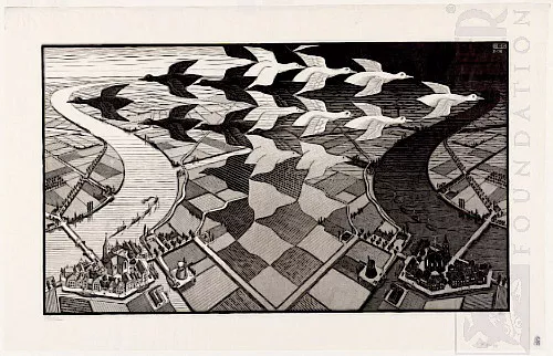 Dia e Noite (1938) - Xilogravura - M. C. Escher