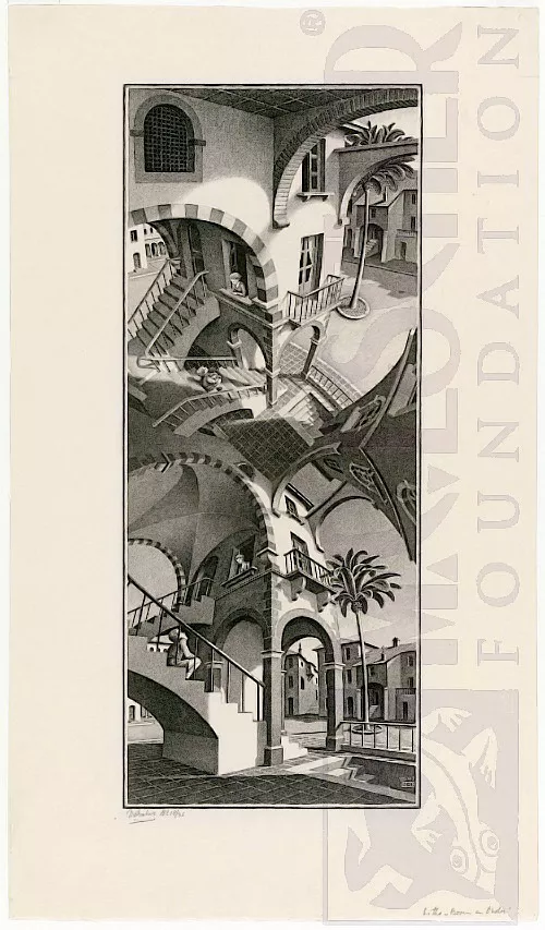 Para Cima e Para Baixo (1947) - Xilogravura - M. C. Escher